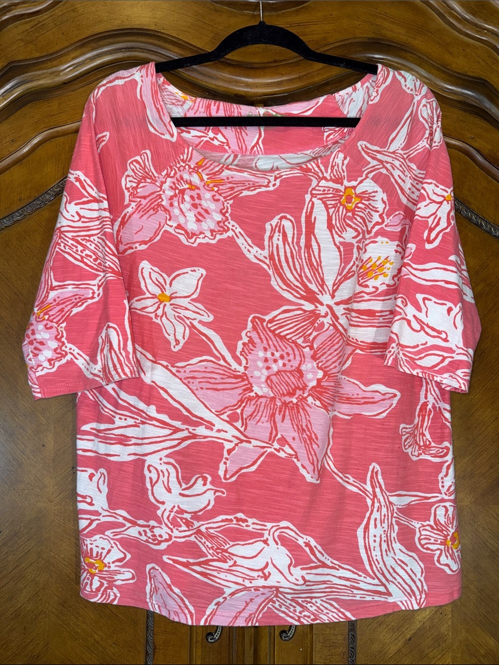 Lilly Pulitzer Coral and White Floral Short-Sleeve Top